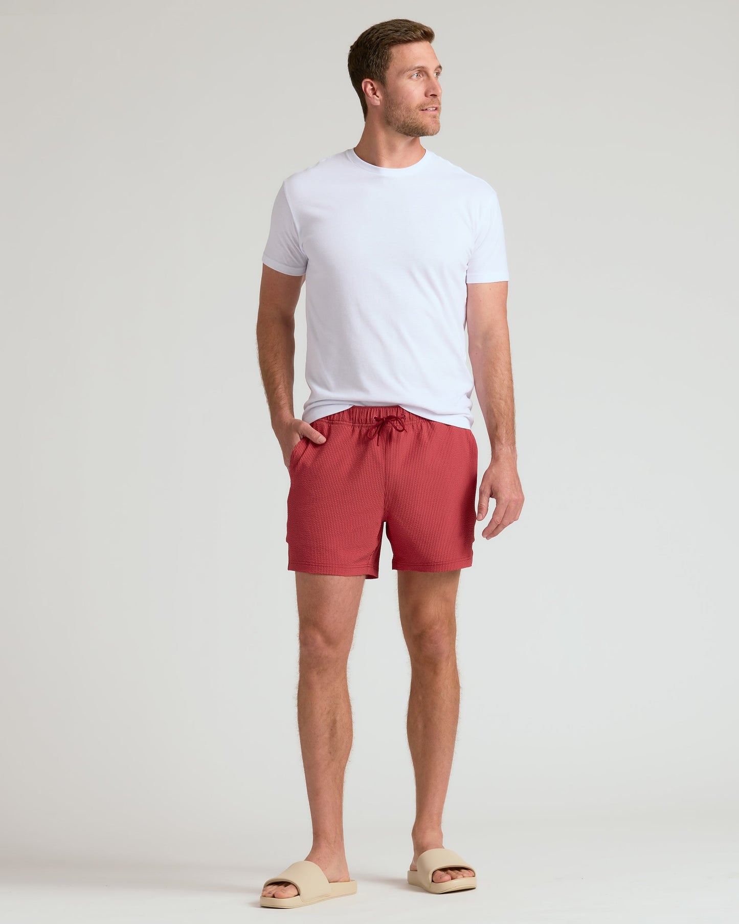 5" Cardinal Seersucker Swim Trunks