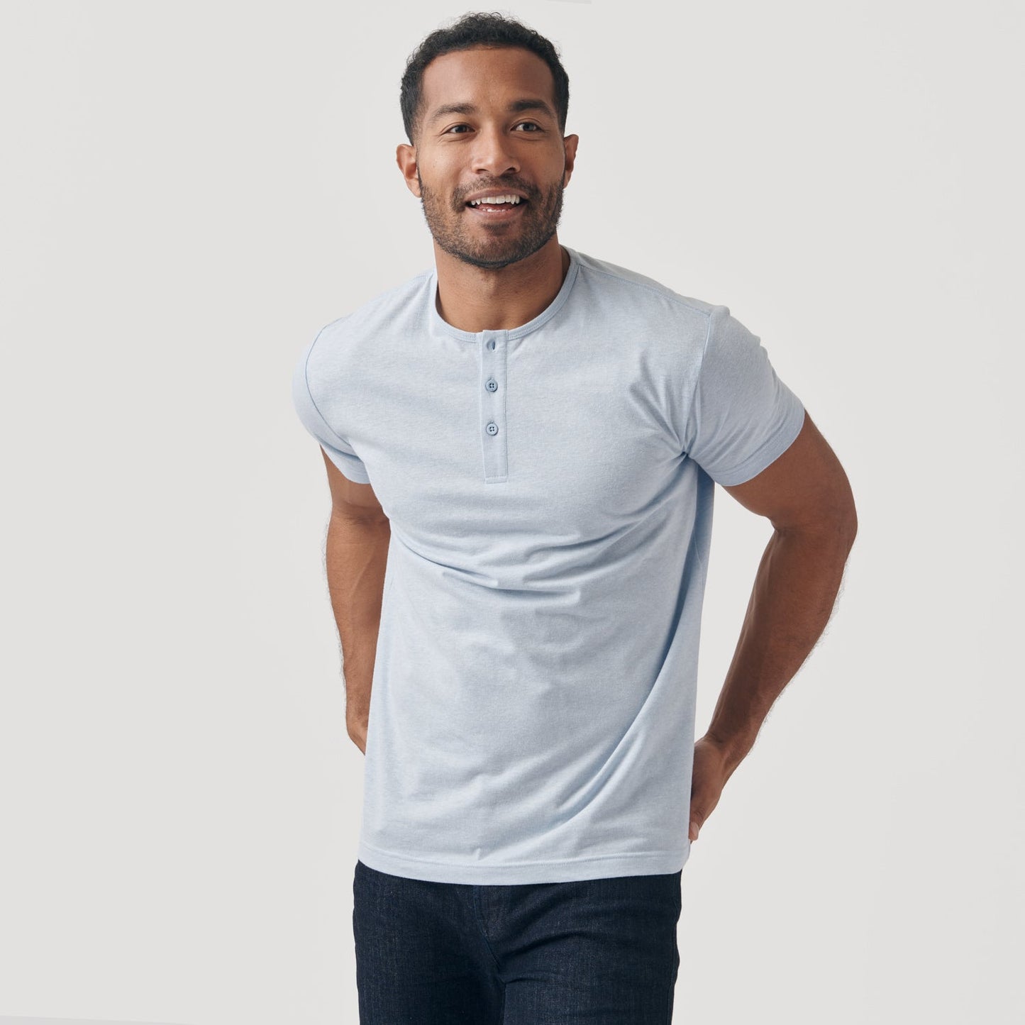 Heather Pale Blue Short Sleeve Henley