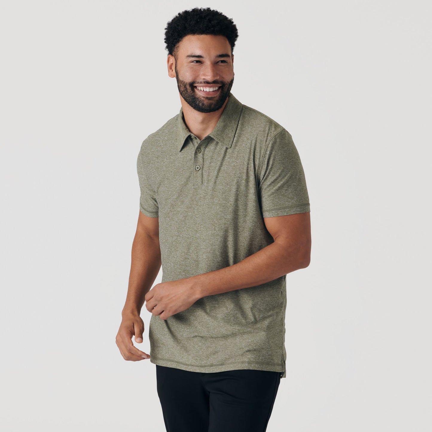 Heather Military Green Active Short Sleeve Polo