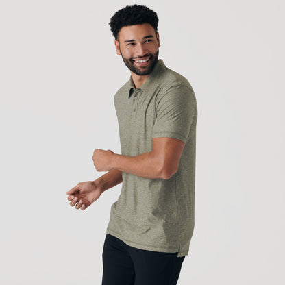 Heather Military Green Active Short Sleeve Polo