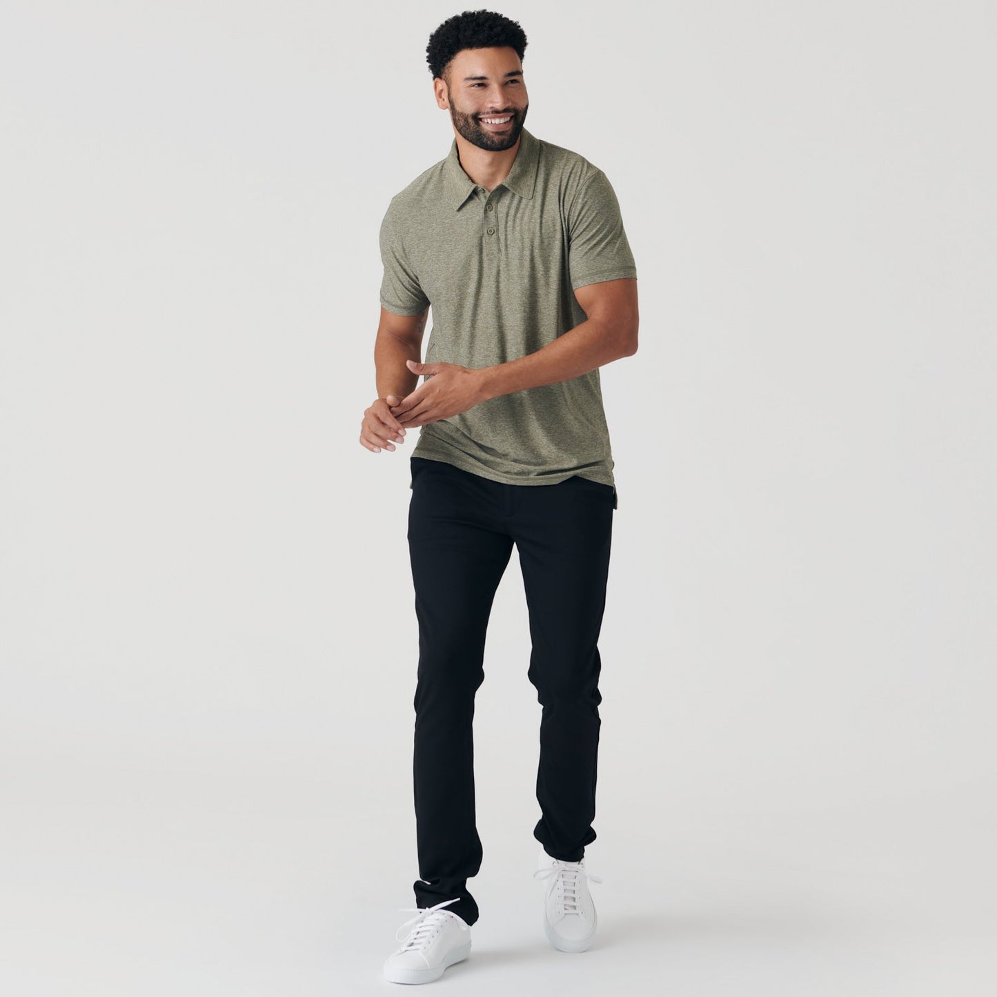 Heather Military Green Active Short Sleeve Polo