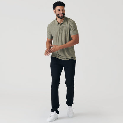 Heather Military Green Active Short Sleeve Polo