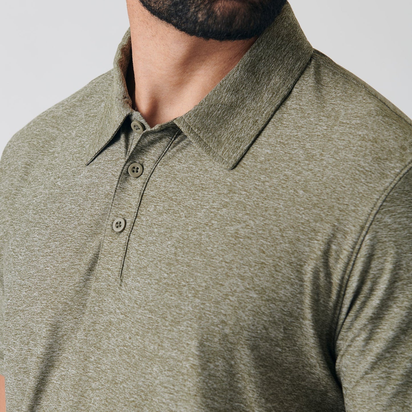 Heather Military Green Active Short Sleeve Polo