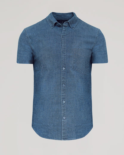 Light Indigo Wash Short Sleeve Stretch Chambray Shirt