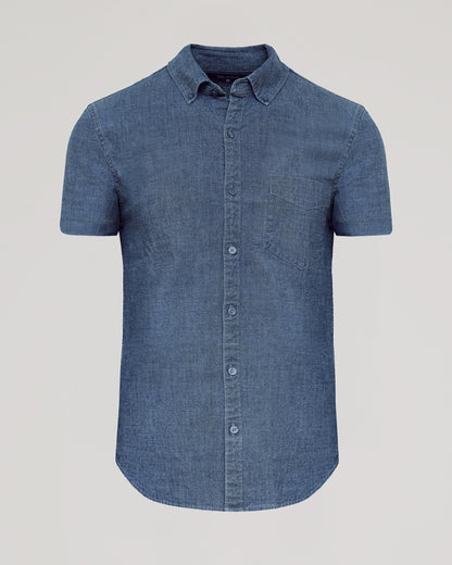 Medium Indigo Wash Short Sleeve Stretch Chambray Shirt