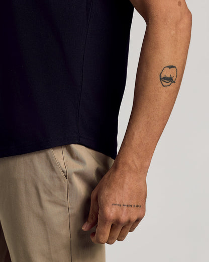 Black Curved Hem Classic Crew Neck