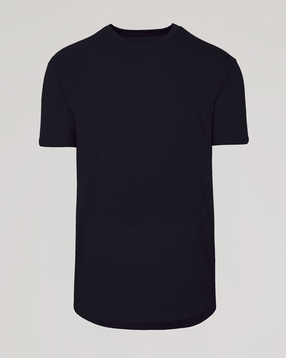 Black Curved Hem Classic Crew Neck