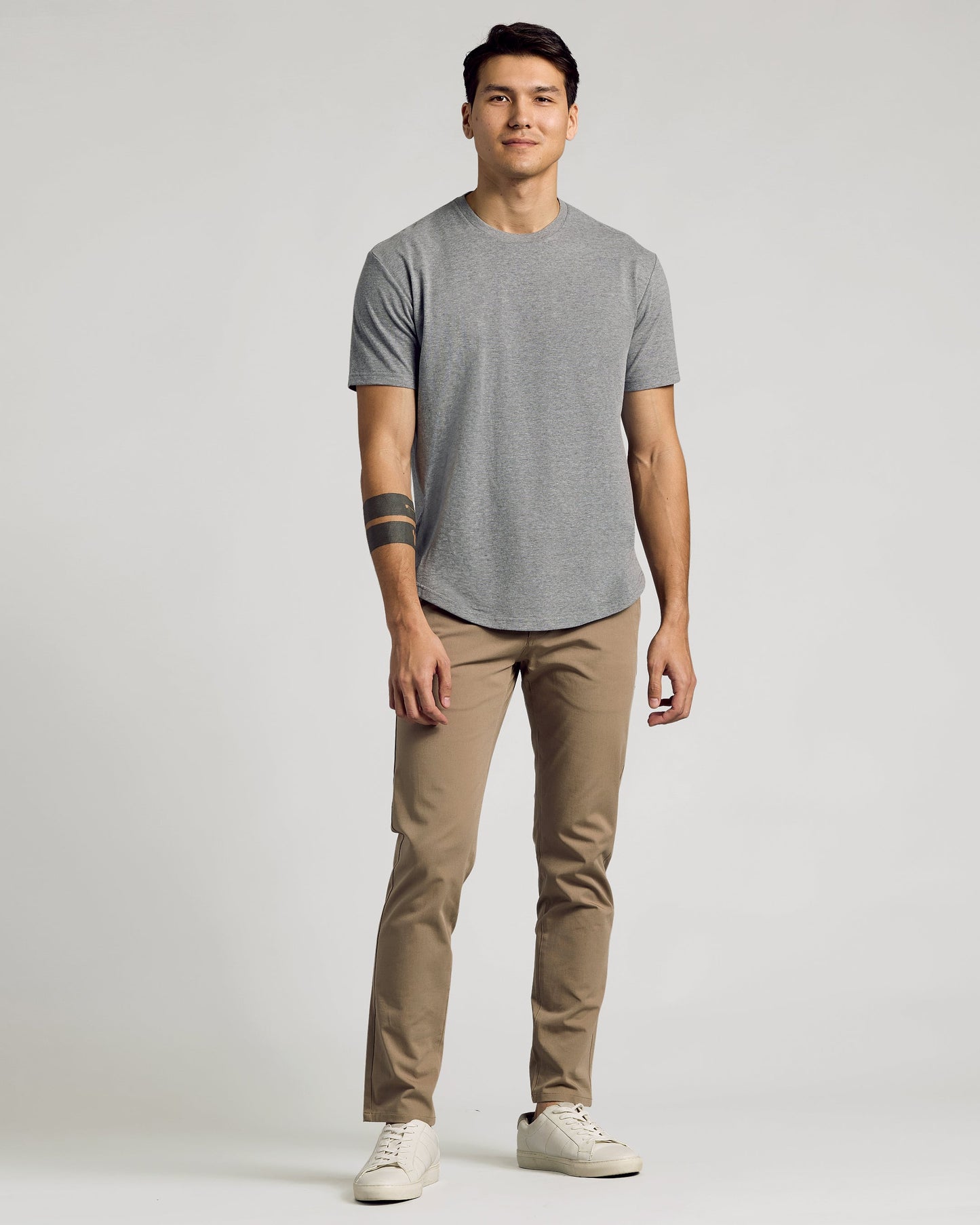 Heather Gray Curved Hem Classic Crew Neck