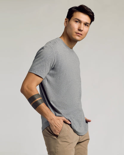 Heather Gray Curved Hem Classic Crew Neck