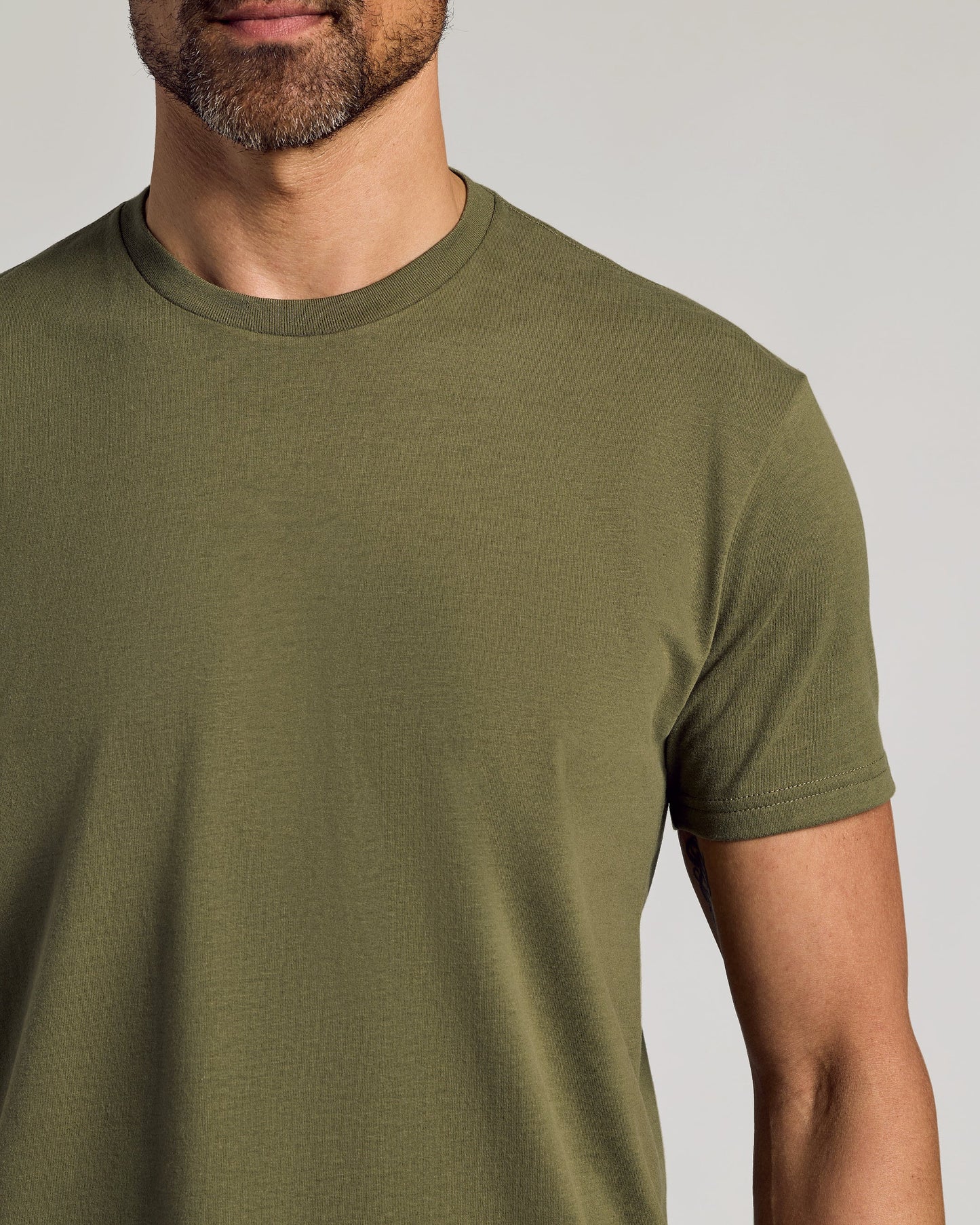 Military Green Curved Hem Classic Crew Neck