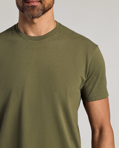 Military Green Curved Hem Classic Crew Neck