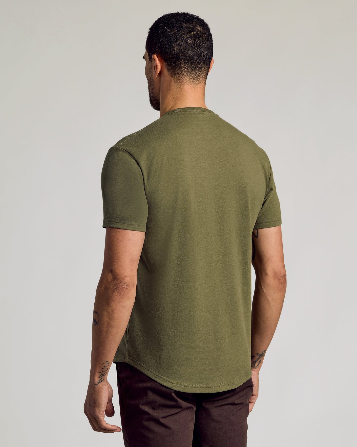 Military Green Curved Hem Classic Crew Neck
