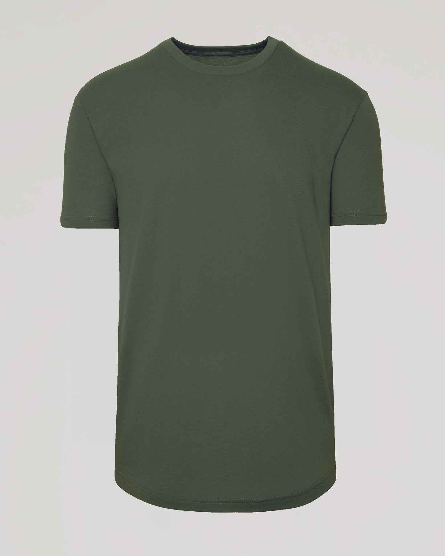 Military Green Curved Hem Classic Crew Neck