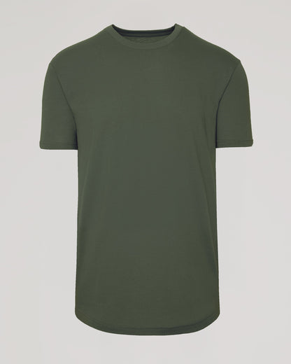 Military Green Curved Hem Classic Crew Neck