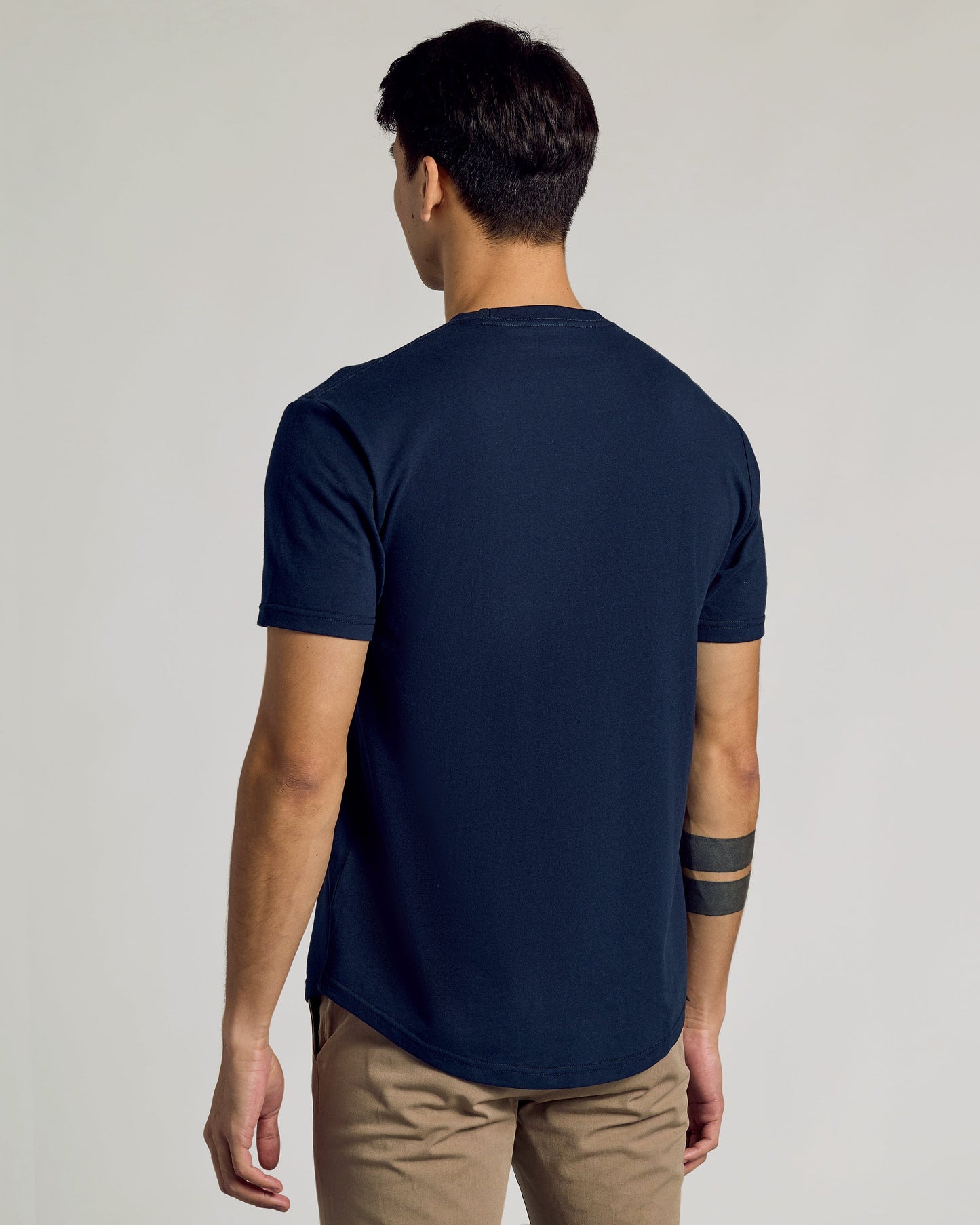 Navy Curved Hem Classic Crew Neck