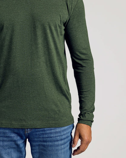 Dark Heather Olive Classic Long Sleeve Crew Neck