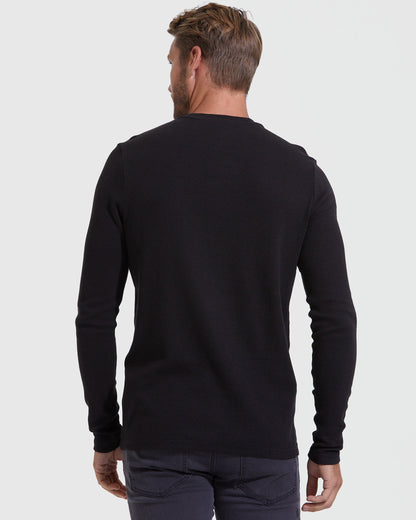 Black Waffle Long Sleeve Crew Neck 3-Pack
