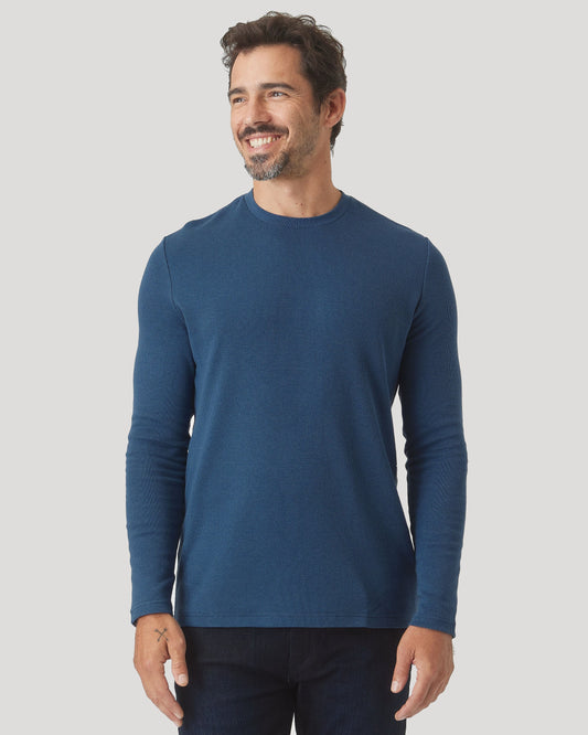 Deep Sea Blue Waffle Long Sleeve Crew Neck
