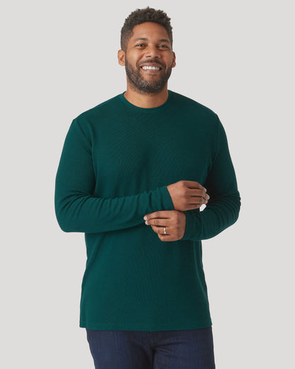 Evergreen Heather Waffle Long Sleeve Crew Neck