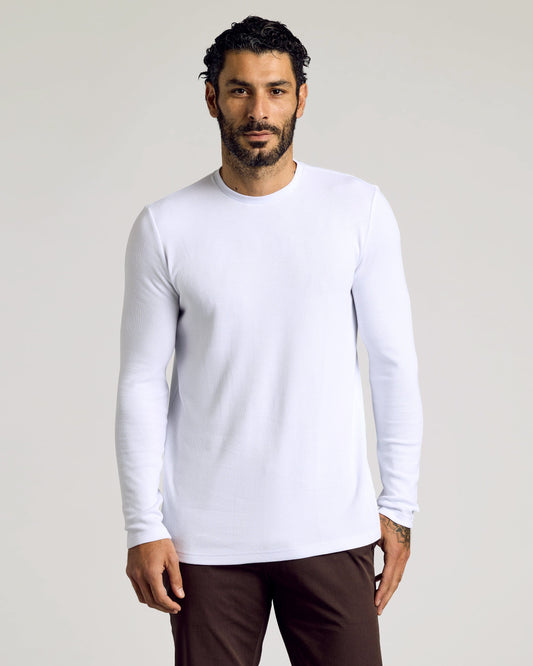 White Waffle Long Sleeve Crew Neck