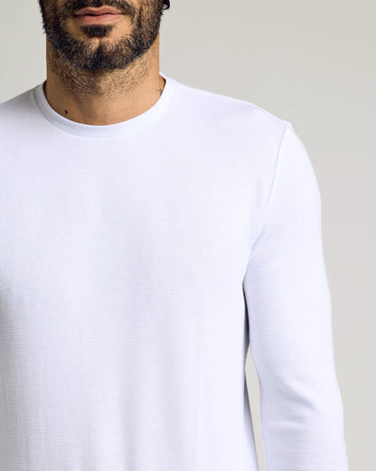 White Waffle Long Sleeve Crew Neck