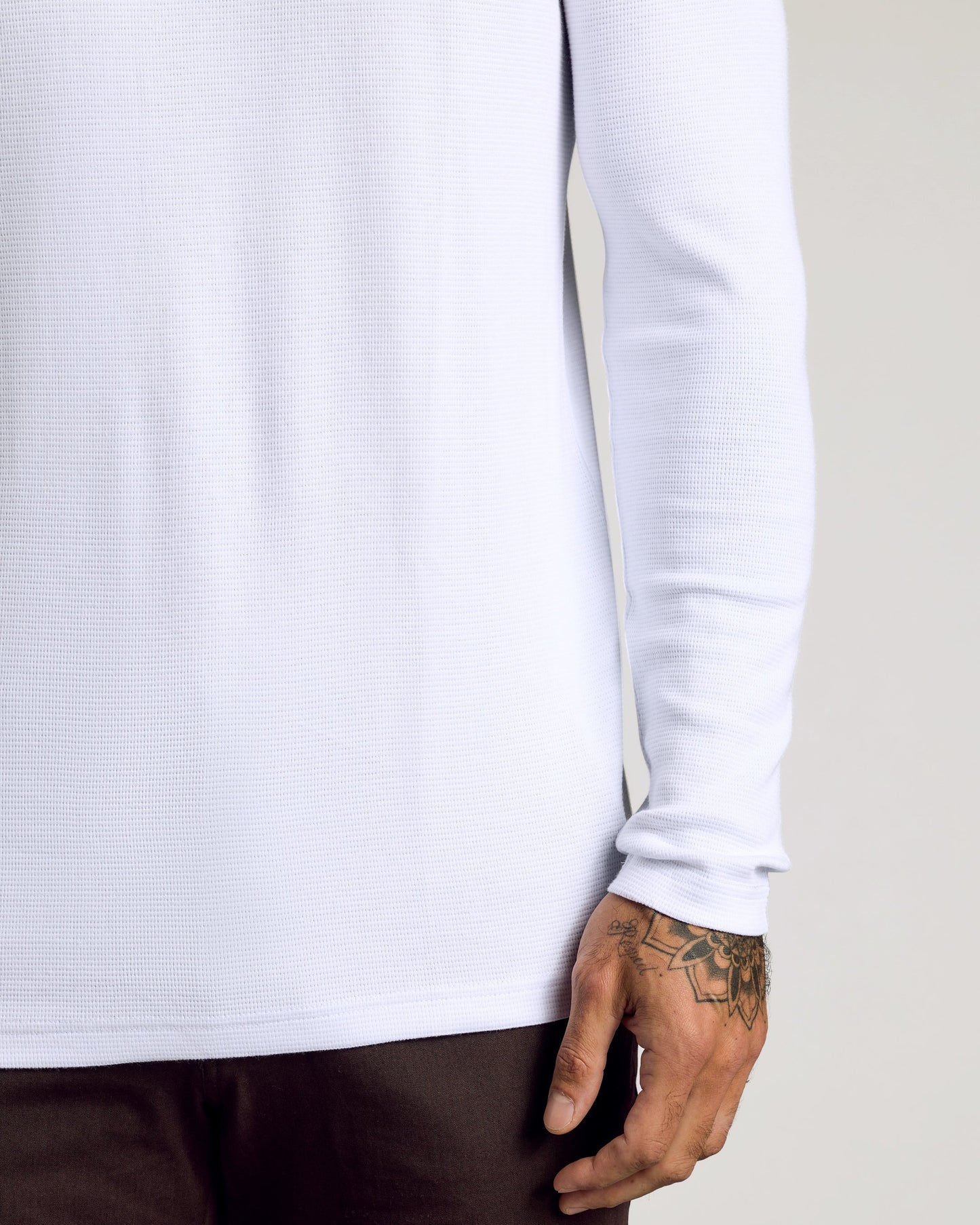 White Waffle Long Sleeve Crew Neck