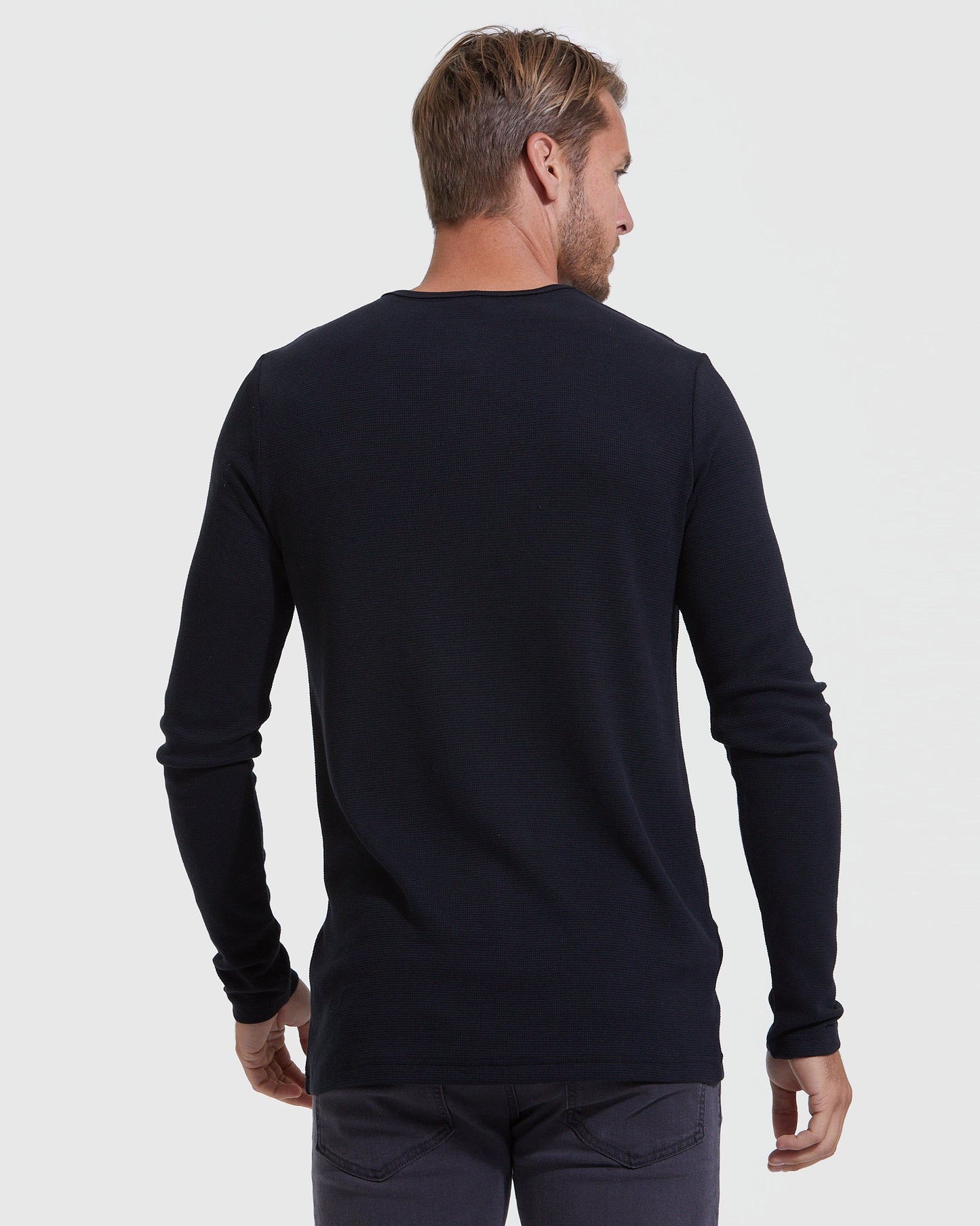 Black Waffle Long Sleeve Henley 3-Pack