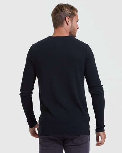 Black Waffle Long Sleeve Henley 3-Pack