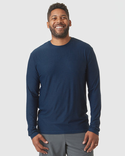 Deep Sea Blue Heather Active Long Sleeve Crew T-Shirt