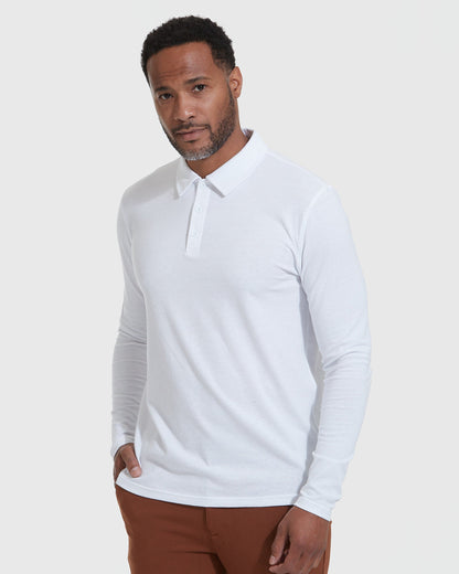 White Classic Long Sleeve Polo 3-Pack