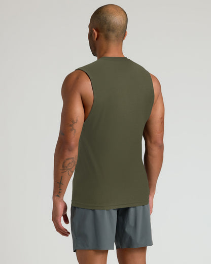 Military Green Sleeveless Active Muscle Tee