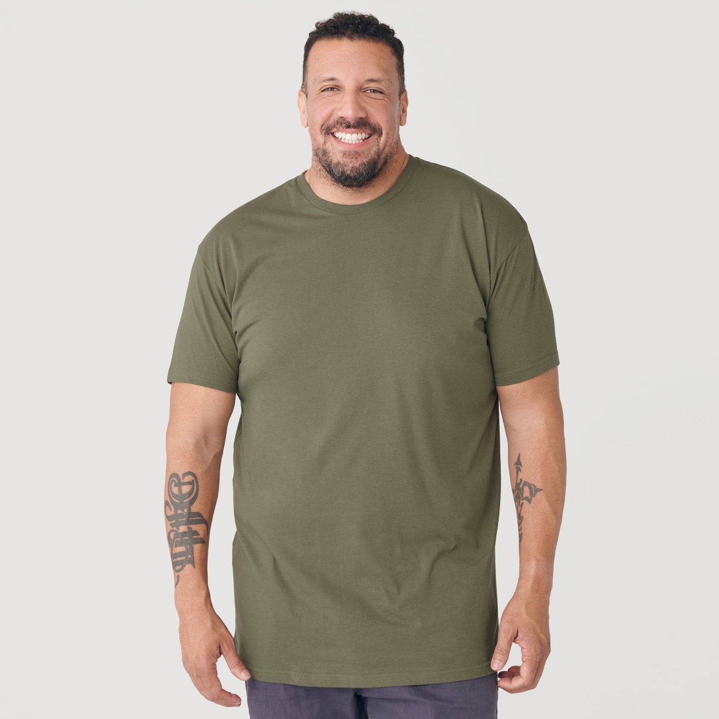 Military Green Tall Round Hem Crew Neck T-Shirt