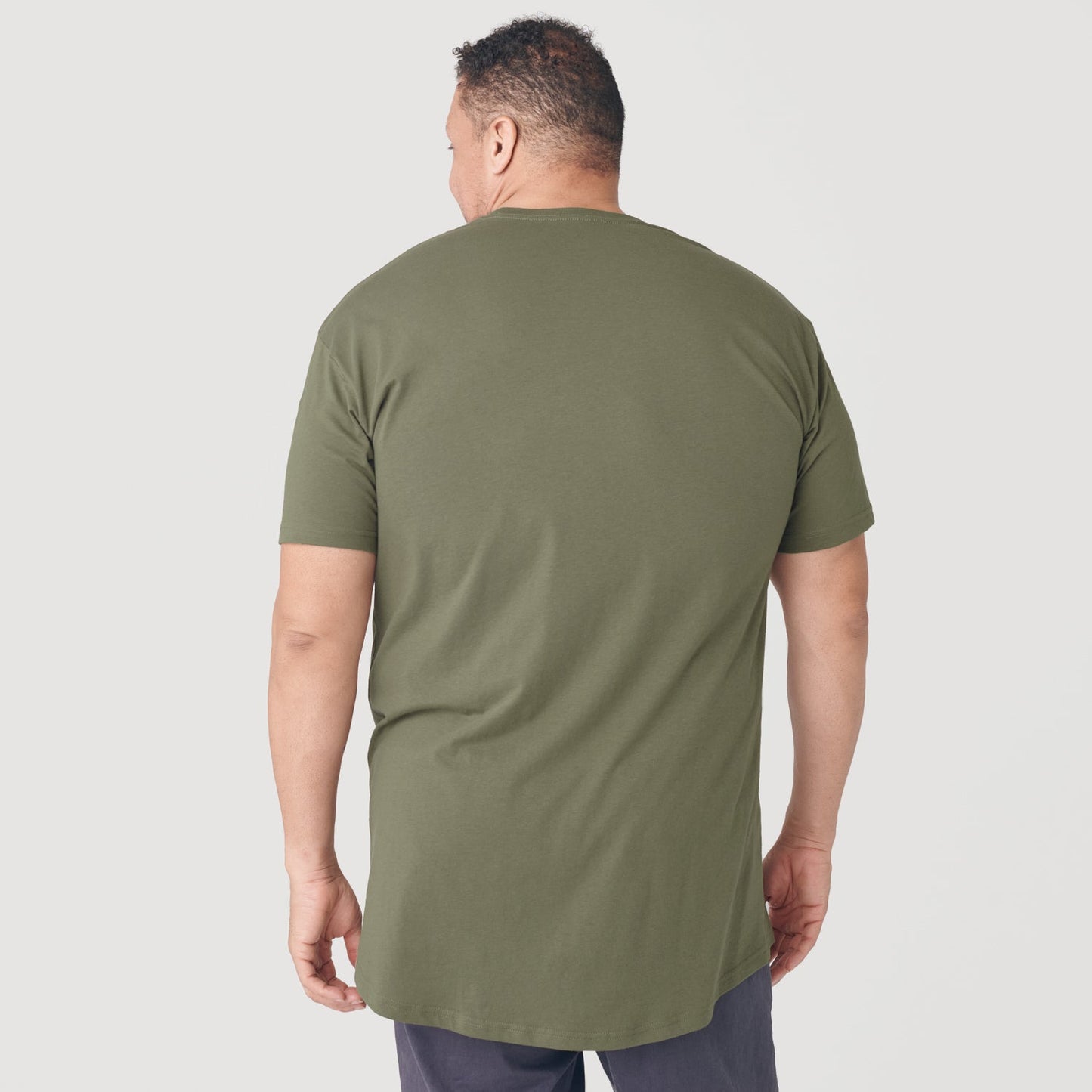 Military Green Tall Round Hem Crew Neck T-Shirt