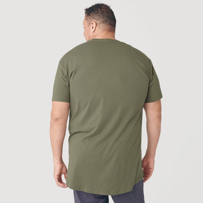 Military Green Tall Round Hem Crew Neck T-Shirt