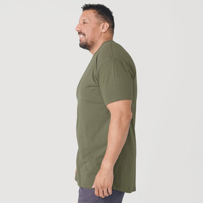 Military Green Tall Round Hem Crew Neck T-Shirt