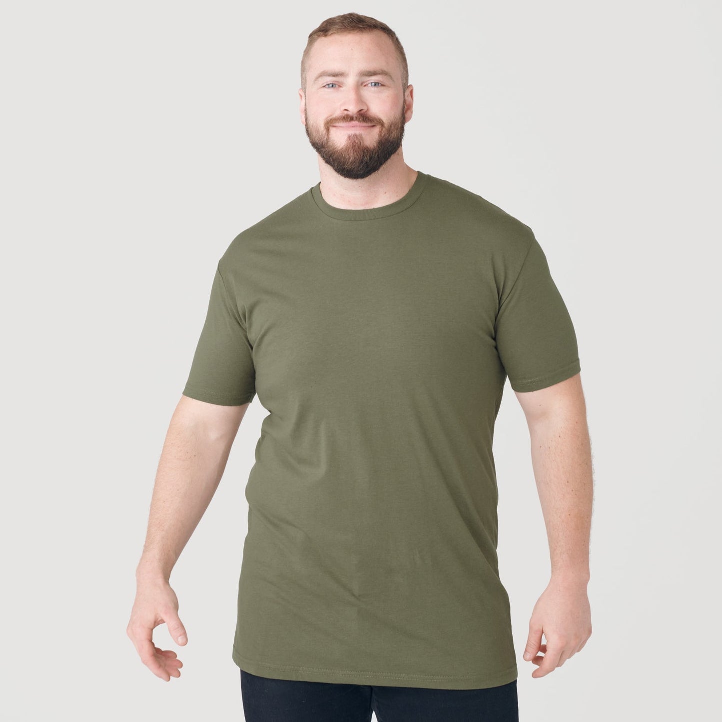 Military Green Tall Round Hem Crew Neck T-Shirt