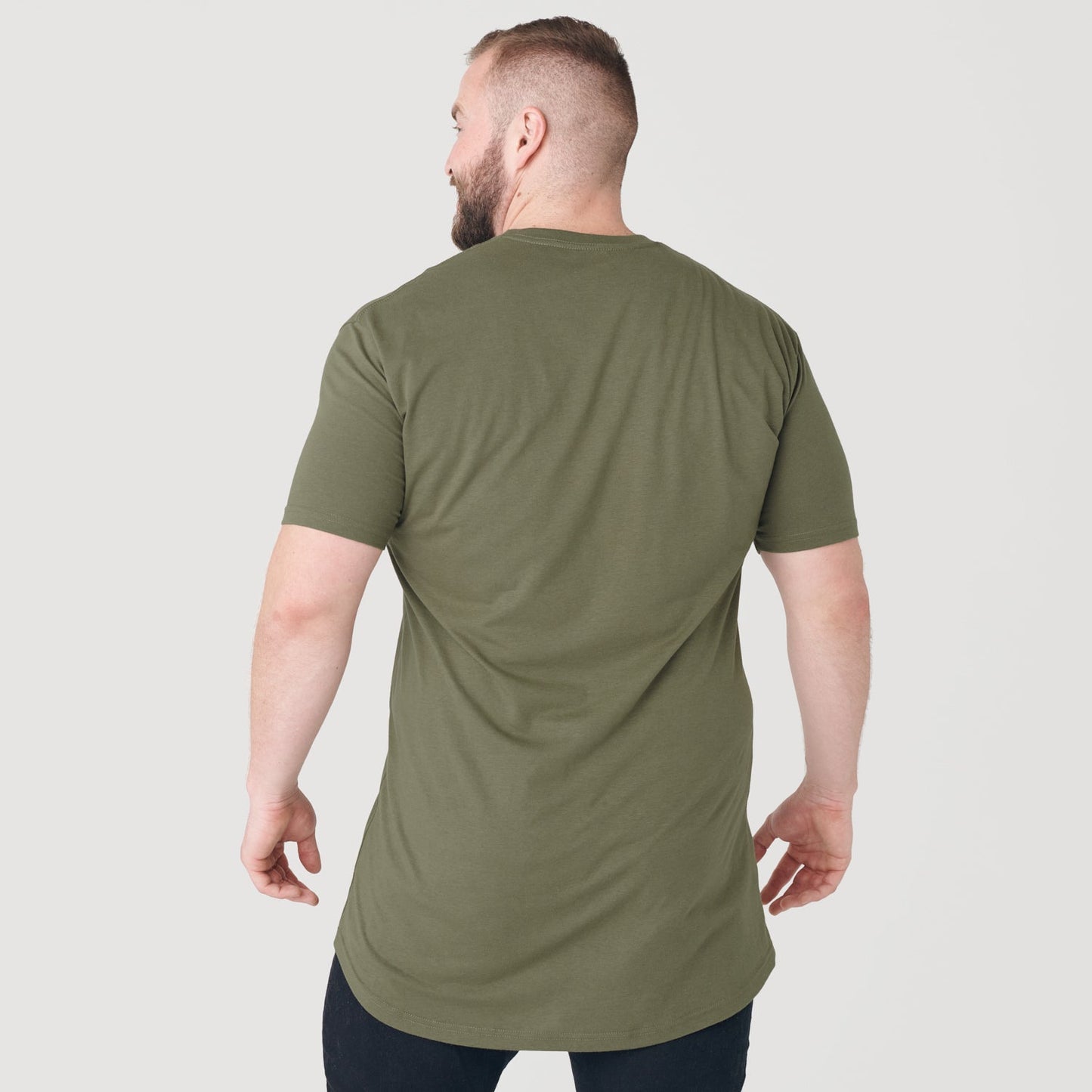 Military Green Tall Round Hem Crew Neck T-Shirt