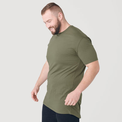 Military Green Tall Round Hem Crew Neck T-Shirt