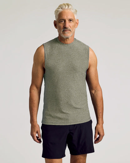Heather Military Green Sleeveless Active Muscle Tee