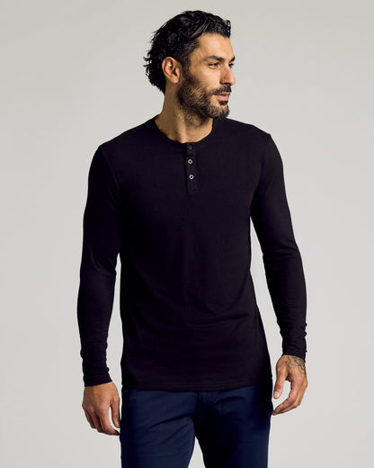 All Black Tall Classic Long Sleeve Henley 6-Pack