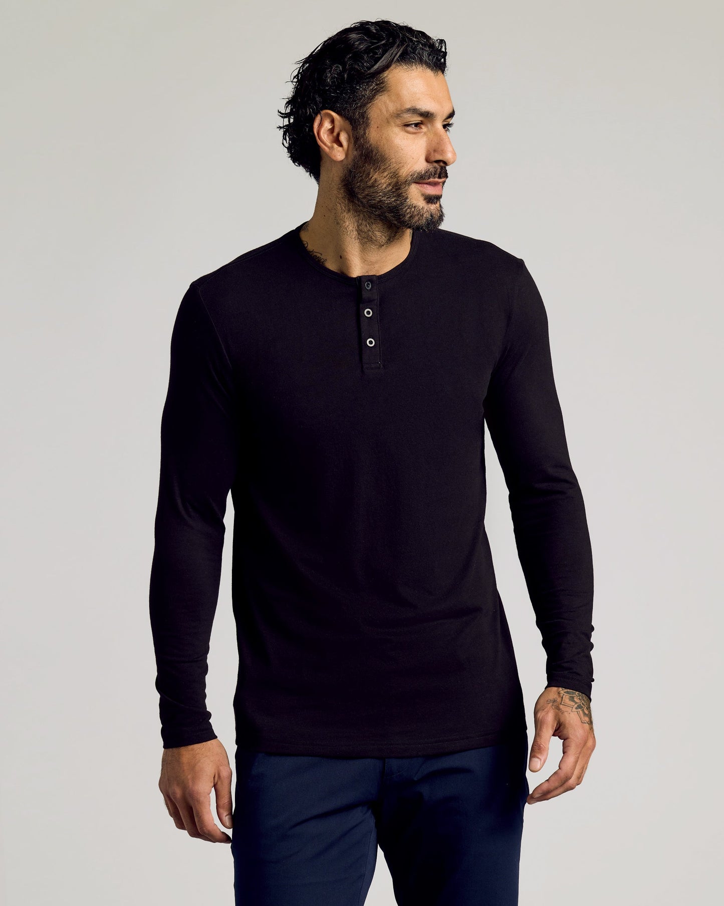 Black Tall Classic Long Sleeve Henley