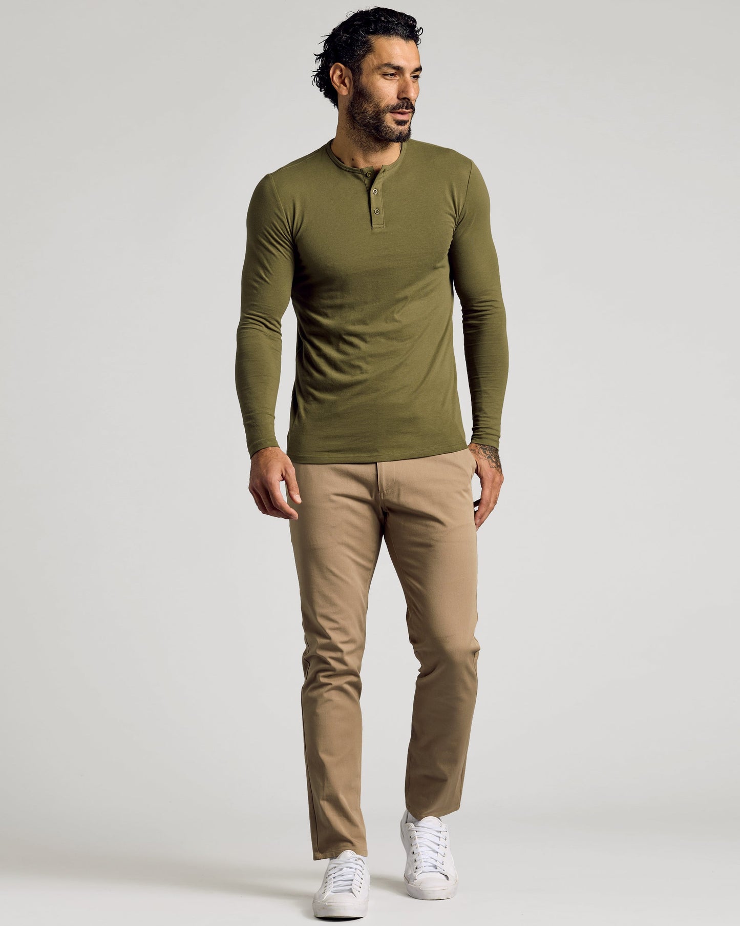 Military Green Tall Classic Long Sleeve Henley