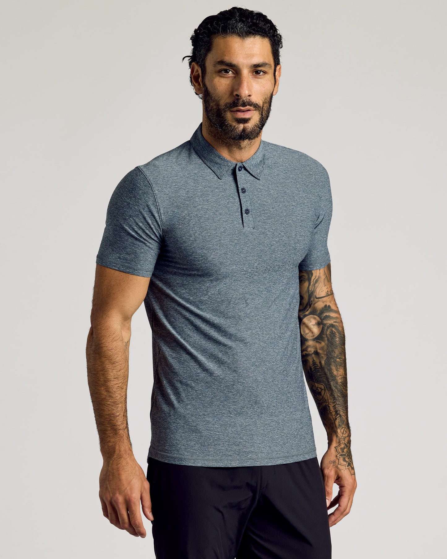 Heather Navy Short Sleeve Tall Active Polo