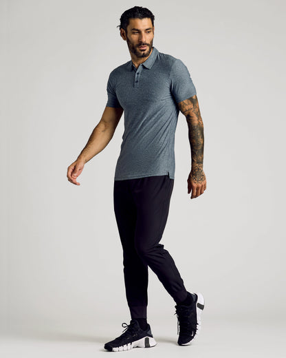 Heather Navy Short Sleeve Tall Active Polo