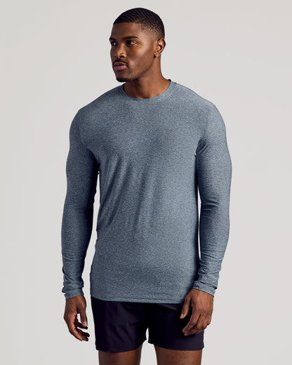 Heather Navy Long Sleeve Tall Active Crew