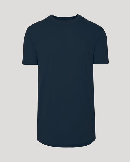 Navy Short Sleeve Tall Curved Hem Crew