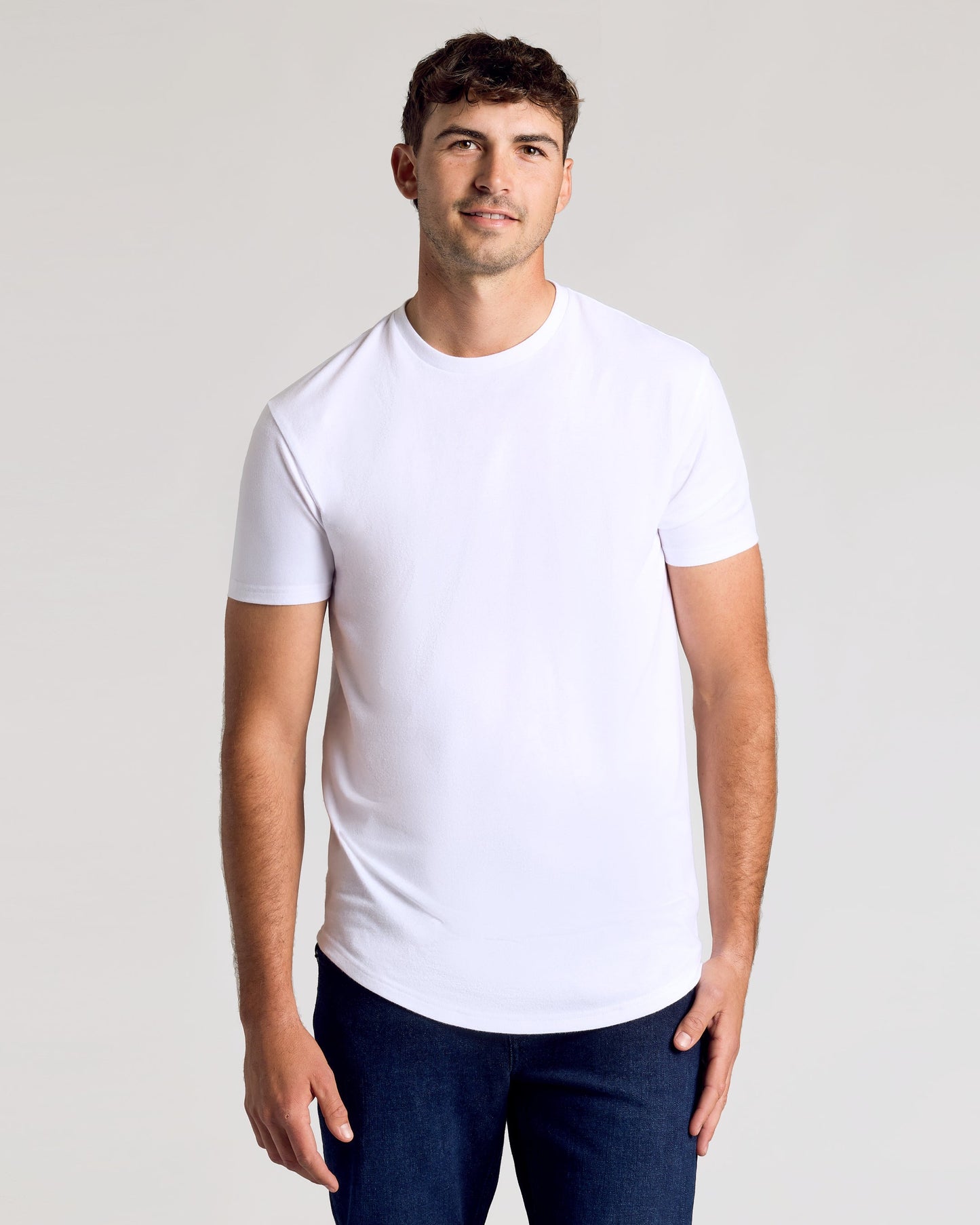 White Short Sleeve Tall Curved Hem Crew