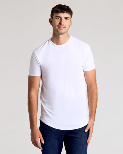 White Short Sleeve Tall Curved Hem Crew