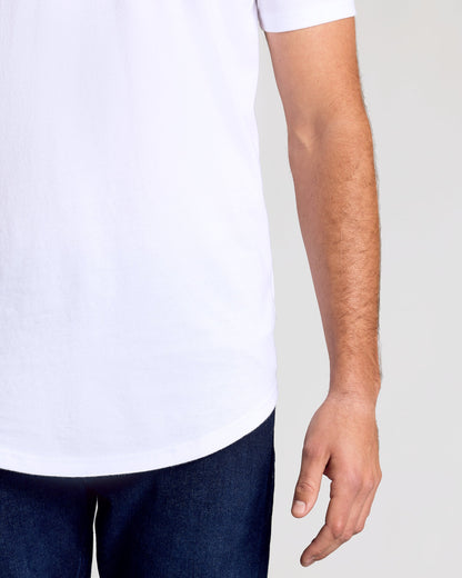 White Short Sleeve Tall Curved Hem Crew
