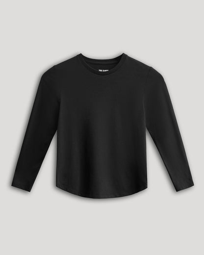 Boys' Black Classic Long Sleeve Curved Hem Crew